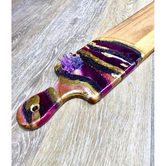 Geode Art Wood Cutting Board Purple Quartz Points - Picture 7 of 10
